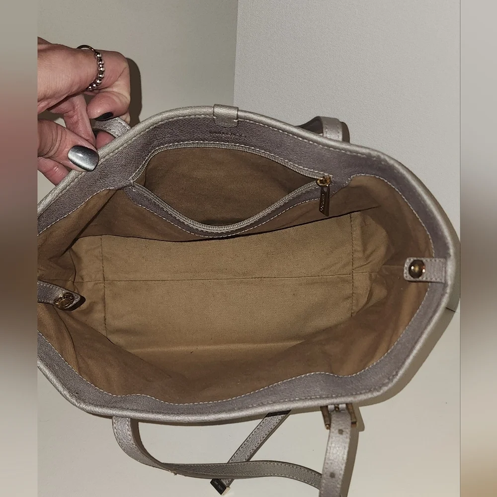 Jimmy Choo's Sasha Star-Studded Gray Metallic, Adjustable Tote Bag - Picture 5 of 10